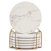 White Marble Absorbent Coaster Set for Serving Coffee