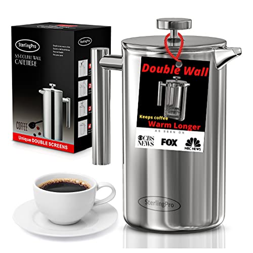 French Press Coffee Maker with 2 Free Filters