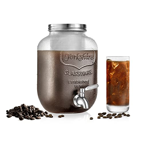 1 Gallon Glass Cold Brew Coffee Maker - Wide-Mouth Authentic Mason Jar with Stainless Tap, Spigot, Metal Lid Filters, 100% Leak and Drip-Proof.