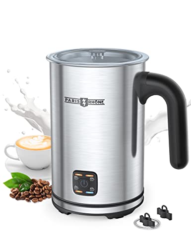 PARIS RHÔNE Milk Frother and Steamer - Automatic Warm and Cold Milk Foamer - Electric Stainless Steel Frother for Coffee - Milk Warmer and Foam Maker for Latte, Cappuccino, Macchiato - Silver 300ML