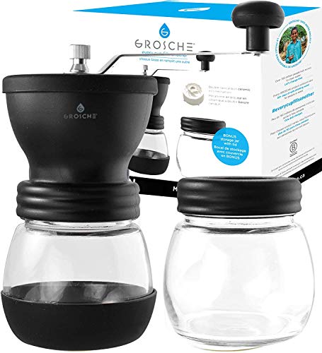 Twin Conical Burr Manual Coffee Grinder with Storage Jar - Perfect for Home or Travel.