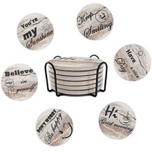 Quirky Quote Absorbent Coasters Set with Holder