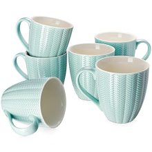 Set of 6 20oz Ceramic Coffee Mugs in Turquoise - Durable Handle for Easy Sipping and Cleaning - Perfect Gift for Men and Women.