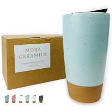 Mora Ceramics 14 oz Wall Ceramic Coffee Mug with Lid - Your Daily Reminder to Pause and Savor