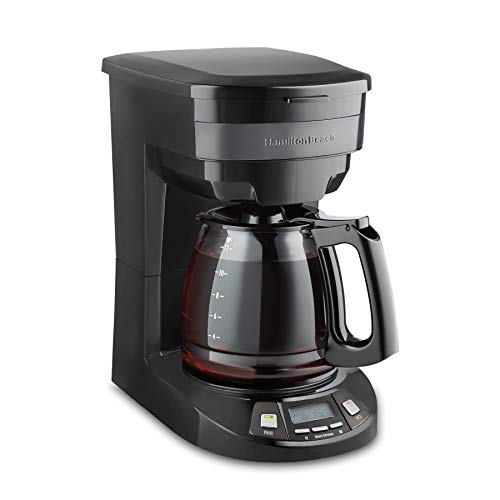 Start Your Day Right: Hamilton Beach Programmable Coffee Maker with 12 Cup Capacity and Black Stainless Steel Accent.