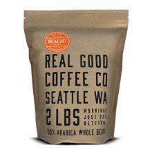 Real Good Coffee Company's Breakfast Blend - 2lb Whole Bean Light Roast Arabica Coffee for Fresh Grinding and Brewing.