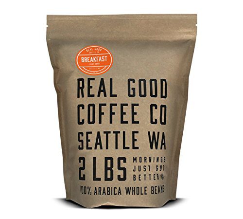 Real Good Coffee Company's Breakfast Blend - 2lb Whole Bean Light Roast Arabica Coffee for Fresh Grinding and Brewing.