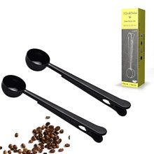Stainless Steel Coffee Scoop Clip - 2 Pack of Versatile Coffee Measuring Spoons with Bag Clips in Sleek Black
