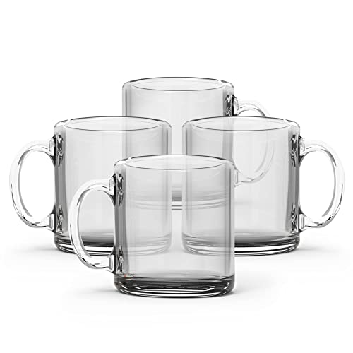 Clear Glass Coffee Mugs - Set of 13oz Crystal Cups - Perfect for Lattes and Hot Beverages