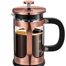 French Press Coffee Tea Maker, 304 Stainless Metal Coffee Press, Warmth Resistant Thickened Borosilicate Glass, 21 Ounce, Copper.