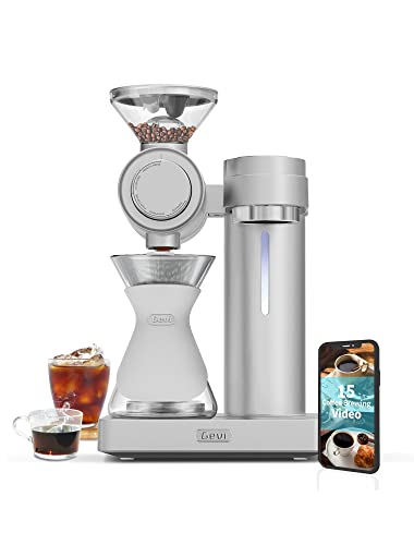 Gevi 4-in-1 Smart Pour-over Coffee Machine Fast Heating Brewer With Constructed-In Grinder, 51 Step Grind Setting, Computerized Barista Mode, Customized Recipes, Descaling Operate, Aluminum, 1000W.