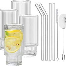 Glassware Drinking Glasses with Straws Set