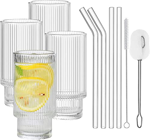 Glassware Drinking Glasses with Straws Set