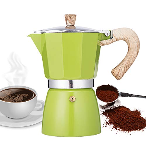 Stovetop Espresso Maker Moka Pot 6 Cup – 9.3oz | Inexperienced - Cuban Espresso Maker | Range prime espresso maker | Moka Italian espresso |greca espresso maker | Aluminum. 