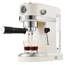 Premium 20 Bar Espresso Coffee Machine with Steam Wand - Compact Home Barista Maker in Beige.
