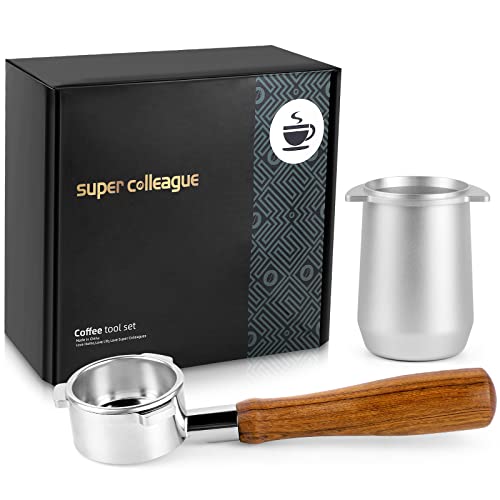 Gift Boxed  - Hands-Free Funnel, Anodized Aluminum, Wood Handle - Enhance Your Espresso Experience with This Premium Silver Set of 3
