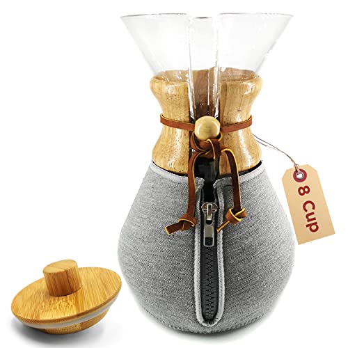Cozy Warmer with Bamboo Lid Compatible with Chemex 8 Cup Coffee Maker, Retains Coffee Scorching or Chilly, Matches Collar and Deal with Variations, Perfect for Pour-Over Glass Coffeemaker Carafes.
