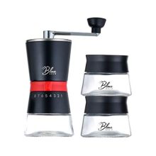 Blue Brew Artisan Coffee Grinder with Conical Ceramic Burr and Two Airtight Glass Jars | Adjustable Grinding Dimension Stainless Metal Hand Coffee Mill/Espresso Bean Grinder.