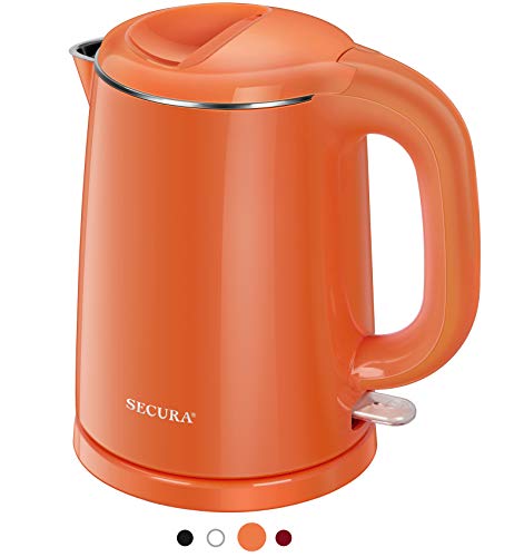 Orange Secura Electric Kettle with Auto Shut-Off and Boil-Dry Safety, Perfect for Tea and Coffee, 1.0L Capacity