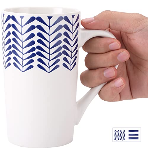 Elevate Your Morning Routine with Our 18oz Large Ceramic Coffee Mug - Stylish Blue Hand-Painted Design - Ideal for Coffee Lovers