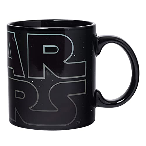 Silver Buffalo Star Wars Logo Heat Reveal Ceramic Coffee Mug That includes Boba Fett, Yoda, Luke, C3PO, R2D2, Darth Vader, and Stormtrooper, 20-Ounces.