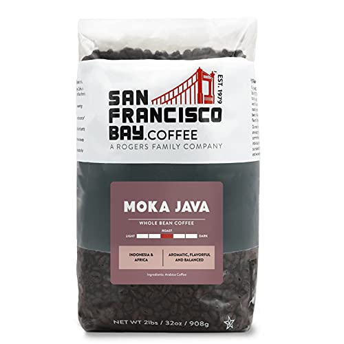 San Francisco Bay Moka Java Whole Bean Coffee, 2lb (32oz) Medium-Light Roast, Sustainably Sourced and Freshly Roasted.