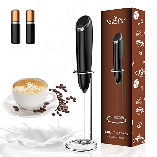 Handheld Milk Frother with Stand - Electric Foam Maker for Lattes, Coffee, and More.