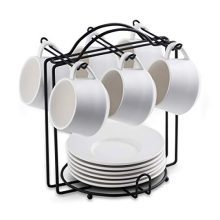 YHOSSEUN Espresso Cups with Saucers and Metal Stand - Set of 6 Cappuccino Cups