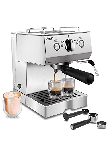 Gevi 15 Bar Pump Pressure Espresso Machine with Milk Foaming Steam Wand for Cappuccino, Latte, Mocha - 1.5L Water Tank.