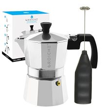 Milano Stovetop Espresso Maker (3 Espresso Cup Size 5 oz) Silver, and Battery Operated Milk Frother Bundle for Lattes