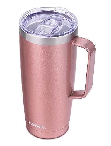 Travel Coffee Mug with Lid - 24oz Insulated Tumbler in Pearlized Rose Gold