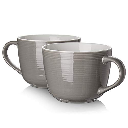 Ceramic Soup Mugs with Handles - Set of 2, 17 Oz , Cappuccino, Soup, Tea - Dishwasher & Microwave Safe