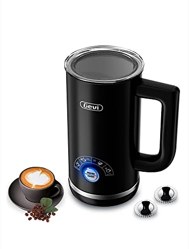 Gevi Milk Frother, 4 in 1 Automatic Electric Milk Steamer, Chilly and Scorching Milk Foam Maker & Milk, Chocolate Hotter for Cappuccino, Scorching Sweets, Macchiato, Latte, NTC Temperature Management System, Black