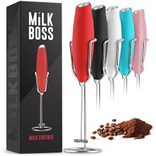 Milk Boss Highly effective Milk Frother Handheld With Upgraded Holster Stand - Espresso Frother Electrical Handheld Foam Maker - Milk Frother For Espresso, Lattes, Matcha & Extra - Electrical Whisk Frother (Pink).