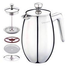 Nando French Press 12 oz Double Wall Insulated Thermal Coffee Maker, 304 Stainless Metal Cafetiere.