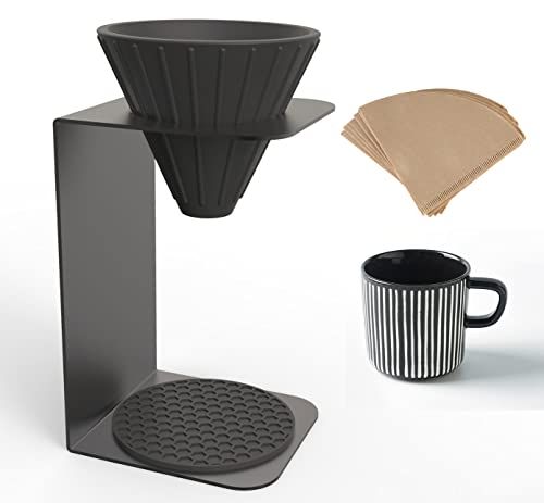 Complete Pour Over Coffee Maker Set with Ceramic Cup and Accessories for Home or Office Brewing.