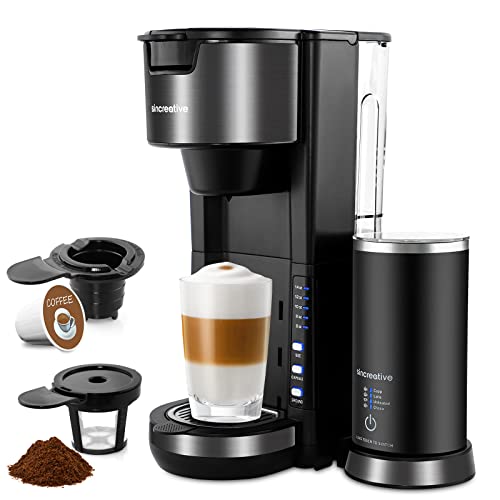 Single Serve Coffee Maker with Milk Frother with Detachable Reservoir