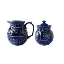 Elegance in Every Pour: Blue Relief Ceramic Creamer and Sugar Set