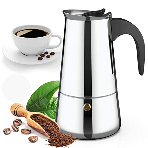 Stainless Steel 6-Cup Stovetop Espresso Maker - Classic Italian Moka Pot for Full-Bodied Espresso.
