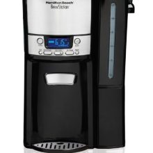 Hamilton Beach 12-Cup Coffee Maker in Black with Programmable BrewStation, detachable water reservoir, and single-cup dispensing feature.