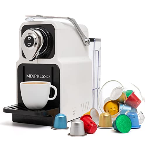 Mixpresso Nespresso Compatible Espresso Machine - Single Serve Coffee Maker with Premium Italian 19 Bar High Pressure Pump, 23oz Water Tank and Easy-to-Use Buttons for Espresso Pods (White).