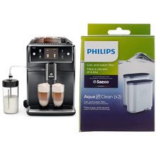 Saeco Xelsis Super Automatic Espresso Machine, Titanium Metal Finish, SM7684/04 Philips Saeco AquaClean Filter 2 Pack, CA6903/22