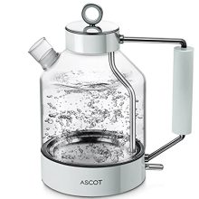 1.6L Glass Electric Kettle - 1500W, Cordless, Automatic Shutoff, Boil-Dry Protection - White/Gold.