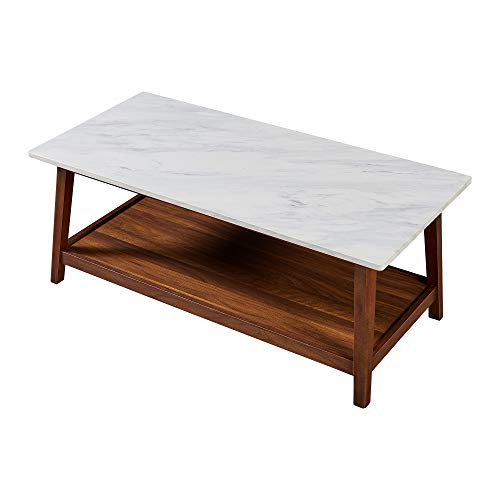 Walnut and Marble Coffee Table with Storage Space