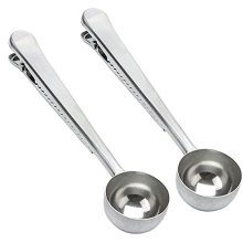 2 Pcs Coffee Scoop Clip, TLanLYL 2 in 1 Stainless Metal Tablespoon Coffee Measuring Spoon With long handle Multifunction Sealing Bag Clip For Tea, Coffee, Protein Powder, Prompt Drinks, Kitchen Instruments.