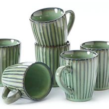 Porcelain Fluted Mug 12.5 Oz Ceramic Coffee Mug Set with Large Handle for Coffee, Tea, Milk, Cocoa, Cereal, Christmas Mugs Present Set, Inexperienced Framhouse Model for Christmas, Set of 6.