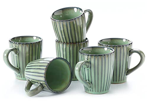 Porcelain Fluted Mug 12.5 Oz Ceramic Coffee Mug Set with Large Handle for Coffee, Tea, Milk, Cocoa, Cereal, Christmas Mugs Present Set, Inexperienced Framhouse Model for Christmas, Set of 6.