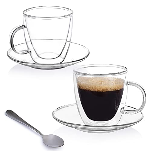 Espresso Cups Double Wall Set with Spoons