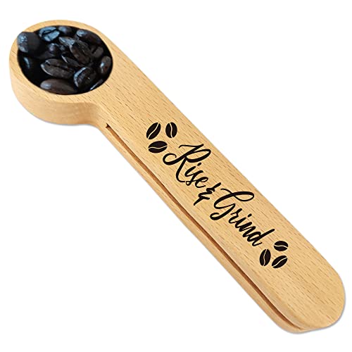 Funny Coffee Scoop, Gift for Coffee Lover, Women, Her, Coffee Connoisseur, Coffee Bag Clip, Personalized Coffee Spoon, Coffee Decor, Wooden Coffee Scoop, Measure Spoon, Coffee Gift, Rise And Grind