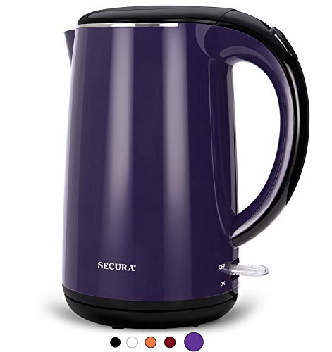Secura SWK-1701DP The Unique Stainless Metal Double Wall Electric Water Kettle 1.8 Quart, Darkish Purple.